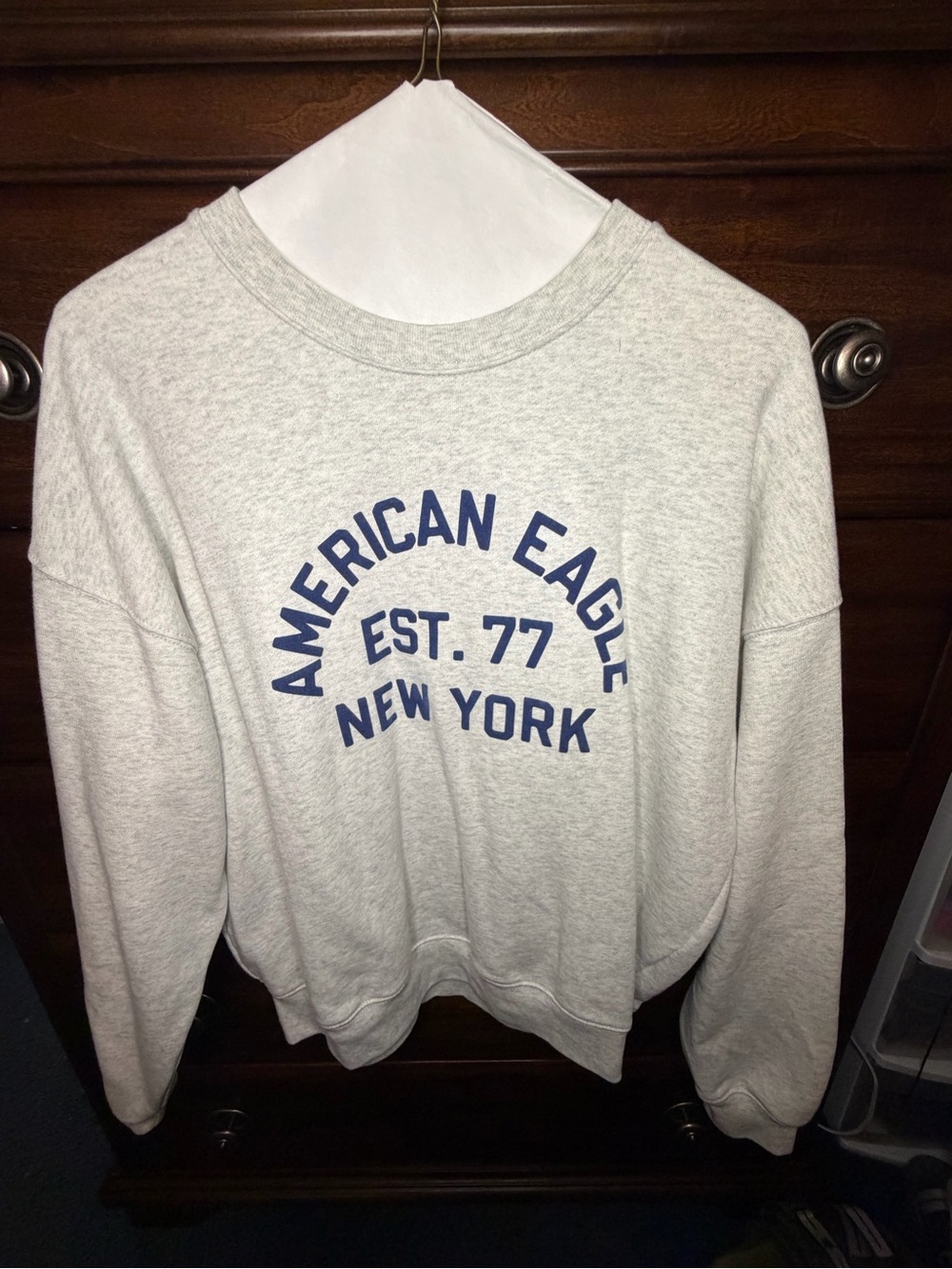 American Eagle Outfitters Light Gray Crewneck with Navy New York Graphic